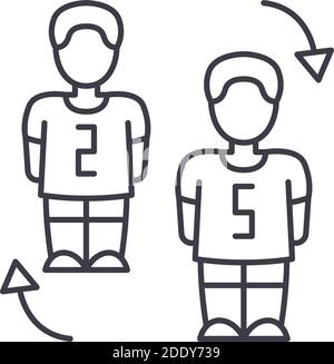 Fußball ändern Symbol, lineare isolierte Illustration, dünne Linie Vektor, Web-Design-Zeichen, Kontur Konzept Symbol mit editierbaren Kontur auf weißem Hintergrund Stock Vektor