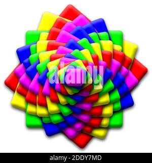 3D helle Farben - wirbelnde 3D-Quadrate Stockfoto