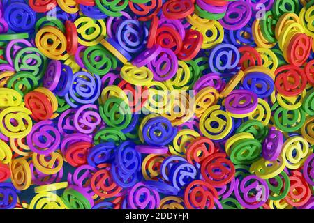 Hintergrund von vielen bunten an Schildern. 3d-Illustration. Stockfoto