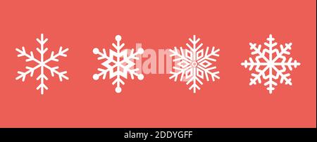 Set von Schneeflocken auf einem roten Hintergrund, Vektor-Illustration. Stock Vektor