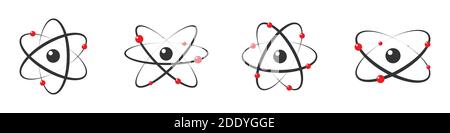 Atom-Symbol in flachem Design. Graues Molekül-Symbol oder Atom-Symbol isoliert setzen. Vektorgrafik/ Stock Vektor