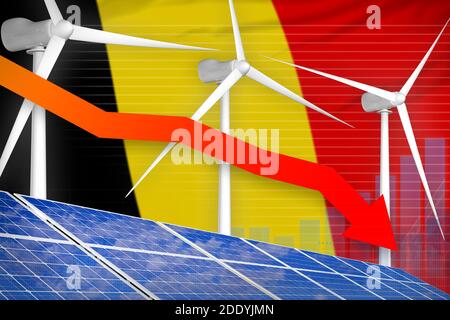 Belgien Solar-und Windenergie-Senken-Diagramm, Pfeil nach unten - Umwelt Energie Industrie Illustration. 3D-Illustration Stockfoto