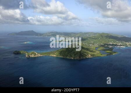 Karibik, Grenada: Luftaufnahme der Vulkaninsel Carriacou Stockfoto