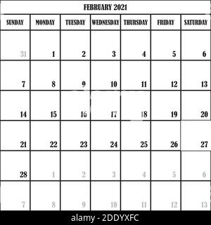 KALENDERPLANER FEBRUAR 2021 AUF TRANSPARENTEM HINTERGRUND DESIGNER CUT Stock Vektor