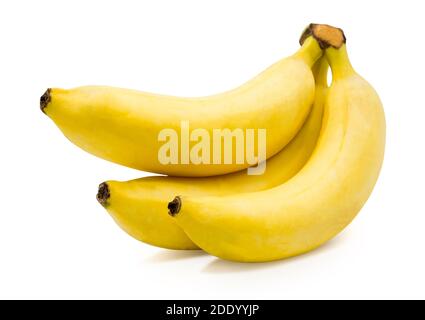Drei Bananen isoliert auf weißem Hintergrund mit Clipping Path Stockfoto