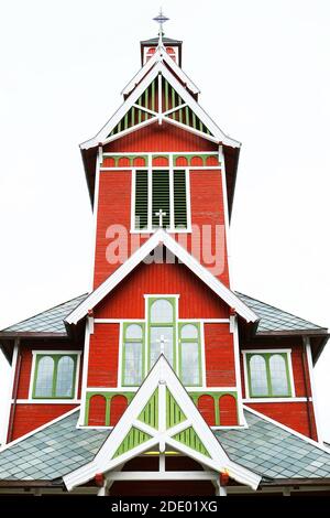 Architektonisches Detail der Buksnes Kirche in Gravdal Stadt, Lofoten Inseln, Norwegen, Europa Stockfoto