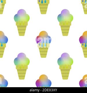 Süßes gefärbtes Eis-Symbol auf weißem Hintergrund isoliert. Nahtloses Muster Stockfoto