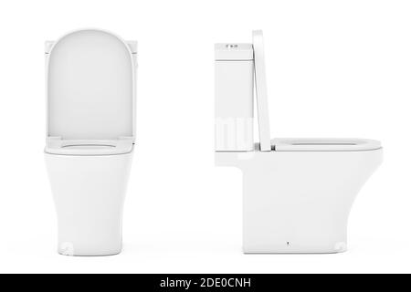 Moderne weiße Keramik-Toilettenschüssel auf weißem Hintergrund. 3d-Rendering Stockfoto