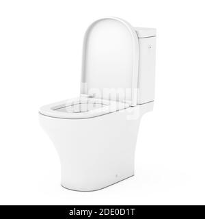 Moderne weiße Keramik-Toilettenschüssel auf weißem Hintergrund. 3d-Rendering Stockfoto