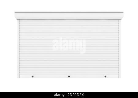 Schützen White Garage und Shop Rollläden System auf weißem Hintergrund. 3d-Rendering Stockfoto