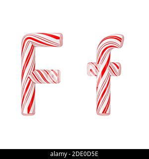 Buchstabe F Mint Candy Cane Alphabet Collection Gestreift in roter Weihnachtsfarbe auf weißem Hintergrund. 3d-Rendering Stockfoto