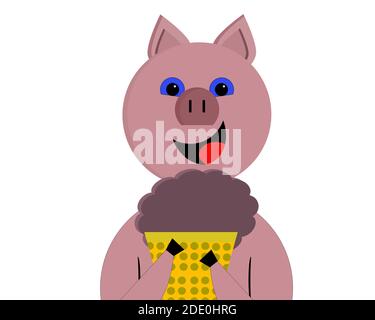 Ferkel Eating Ice Cream - Abbildung zeigt Konzept der ungesunden Essgewohnheiten und Ernährung. Stockfoto