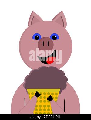Ferkel Eating Ice Cream - Abbildung zeigt Konzept der ungesunden Essgewohnheiten und Ernährung. Stockfoto