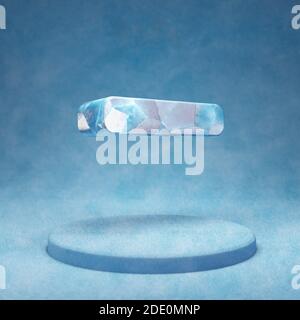 Minus-Symbol. Cracked blauen Eis Minus-Symbol auf blauem Schnee Podium. Social Media Symbol für Website, Präsentation, Design-Template-Element. 3D-Rendering. Stockfoto