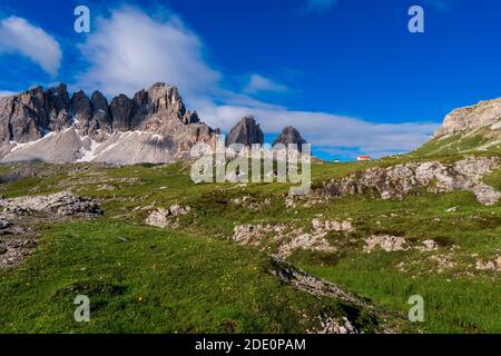 Torre di Toblin, aka Toblinge Knoten, Alpen, Dolomiten, Italien. Stockfoto