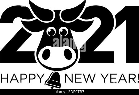 2021 Jahre Logo-Design. Chinesisches neues Jahr des Ochsen. Metall Ochse Horoskop Zeichen. Neues Jahr lustige Symbol. Flacher Vektor Ox-Zeichen isoliert auf transparentem Hintergrund Stock Vektor
