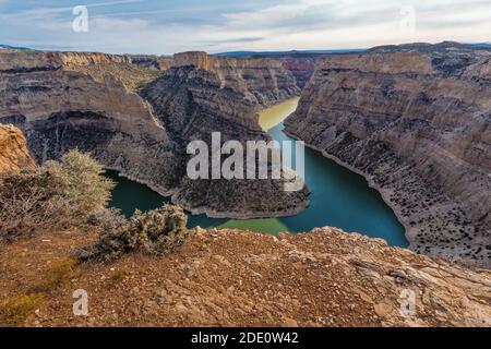 Blick auf den Bighorn Lake vom Devil Canyon Overlook, Bighorn Canyon National Recreation Area, in der Nähe von Lovell, Wyoming, USA Stockfoto