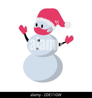 Vektor lustige Schneemann in einer medizinischen Maske auf weißem Hintergrund, bunt. Für den Druck, Broschüren, Prospekte, Zeitungen, Einladungen Stock Vektor