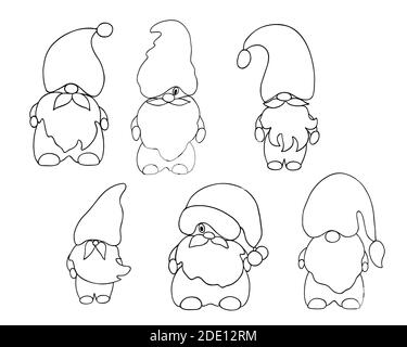 Nette Umriss gnome kleine Weihnachten Phantasie Kreatur einfache Hand gezeichnet Cartoon Vektor Illustration, flaches Design für Winterferien Grußkarten, Einladungen, Banner, Weihnachtsmann Märchen Helfer Stock Vektor