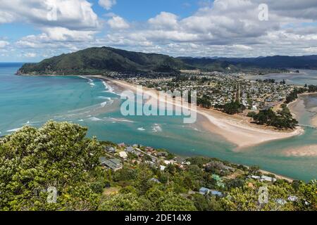 Blick vom Mount Paku nach Tairua, Coromandel Peninsula, Waikato, Nordinsel, Neuseeland, Pazifik Stockfoto