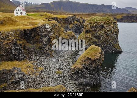 Basalt Lavaklippen bei Arnastapi, an der Küste der Halbinsel Snaefellsnes, West Island, Polarregionen Stockfoto