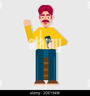 Männlich sitzen machen Videoanruf Vektor Illustration Stock Vektor
