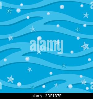 Meeresmuster mit Wellen, Sternen und Blasen. Stock Vektor