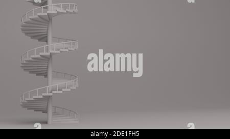 Wendeltreppe und leere weiße Wand, mit Kopierraum. 3D-Rendering. Stockfoto