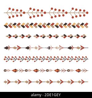 Set von flachen natürlichen horizontalen Trennwänden. Nahtlose florale Bordüren mit Zweigen und Beeren. Vektorobjekt für Einladungen, Pinsel, Rahmen und Ihr cr Stock Vektor