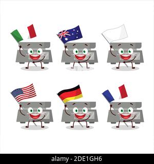 Digitale Gewicht Cartoon-Figur bringen die Flaggen der verschiedenen Länder. Vektorgrafik Stock Vektor