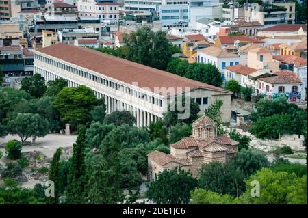 Blick auf das Stoa of Attalos Museum in der Gegend des antiken Agora, Athen, Griechenland Stockfoto