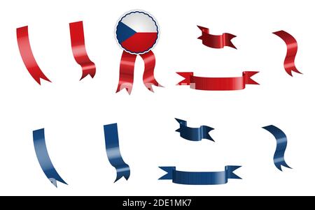 Etikett, Satz von roten und blauen Bändern mit Anhänger, in den Farben der tschechischen Flagge. Isolierter Vektor auf weißem Hintergrund Stock Vektor