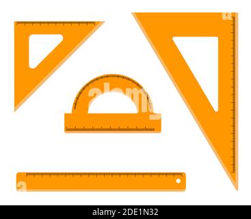 Set von Messwerkzeugen, Lineal, Dreieck in flacher Ausführung, Schulbedarf Stock Vektor