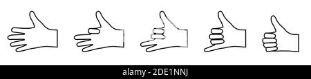 Satz von Gesten mit gebeugten Fingern. Symbole in einem linearen Stil. Gestikulation. Vektor auf weißem Hintergrund Stock Vektor