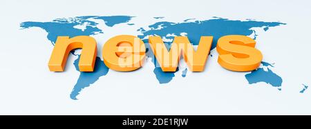 Nachrichtensext auf Weltkarte Stockfoto