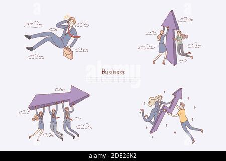 Jobsuche, Kollegen Partnerschaft, Teamwork Verbesserung, Karriere Wachstum, Förderung Metaphern, Unternehmertum Banner. Teambildung, Geschäftserfolg Stock Vektor