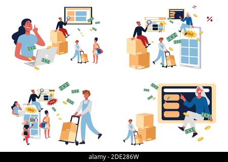 Online-Kauf, Käufer Kauf Haushaltsgeräte, E-Commerce-Website Benutzer Bestellung von Produkten im Internet. Online-Shopping und Lieferservice concep Stock Vektor