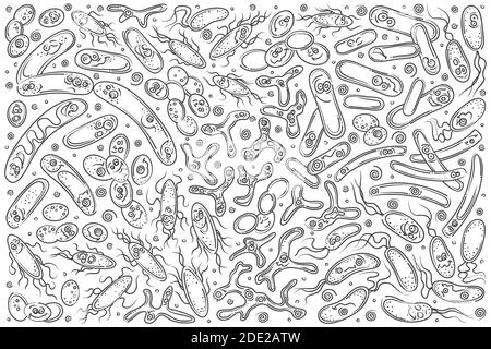 Handgezeichnete Probiotika, nützliche Bakterien. Stock Vektor