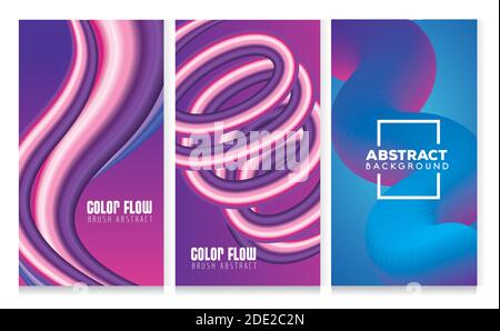 Drei Farbflußplakate mit blauem und violettem Hintergrund Stock Vektor