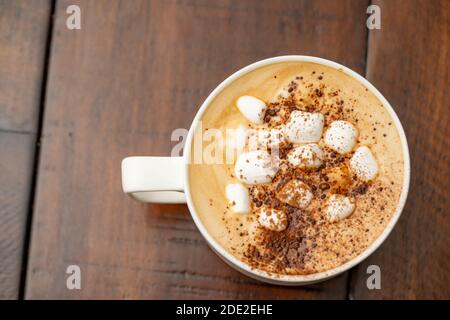 Fototasse mit heißer Schokolade und Marshmallows Stockfoto