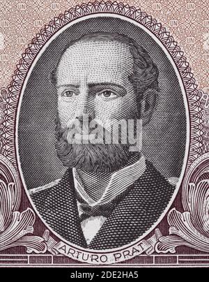 Arturo Prat Portrait auf chilenischem 1 Escudo (1964) Nahaufnahme Makro, Chile Geld Nahaufnahme Stockfoto