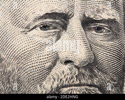 US-Präsident Ulysses Grant Porträt über 50-Dollar-Bill extreme Makro, 50 usd, usa Geld Nahaufnahme Stockfoto