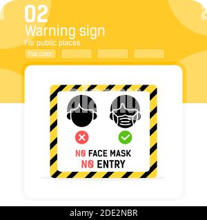 Kein Eintrag ohne Gesichtsmaske Zeichen mit hoher Qualität flachen Stil isoliert auf weißem Hintergrund. Vektorgrafik Bild Tragen Sie eine Maske Zeichen Symbol Symbol Stock Vektor