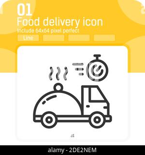 vektorlinie Food Delivery Symbol mit Linie Stil isoliert auf weißem Hintergrund. Vektor-Illustration Lieferzeichen Symbol Symbol Konzept für Restaurant, ui Stock Vektor