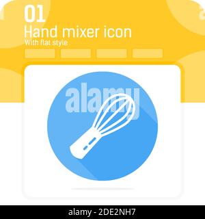 vektor flache Korolla-Symbol mit langen Schatten isoliert auf blauem Hintergrund. Vektor-Illustration Handmixer Zeichen Symbol Symbol Konzept für Kochen, ui, ux Stock Vektor