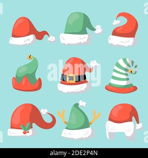 Hand gezeichnet santa claus Hut Kollektion Vektor Illustration Stock Vektor