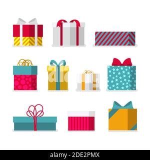 Weihnachts-Geschenk-Kollektion im flachen Design Vektor-Illustration Stock Vektor