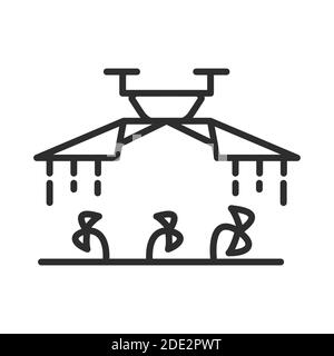 Die Drohne überwacht die Ernten auf den Feldern.EIN Quadcopter wässern sterbende Pflanzen. Stock Vektor