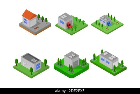 Isometrisches Garagen-Set Vektordarstellung Stock Vektor