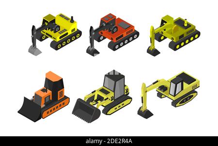 Satz von isometrischen Baggern Vektor-Illustration Stock Vektor